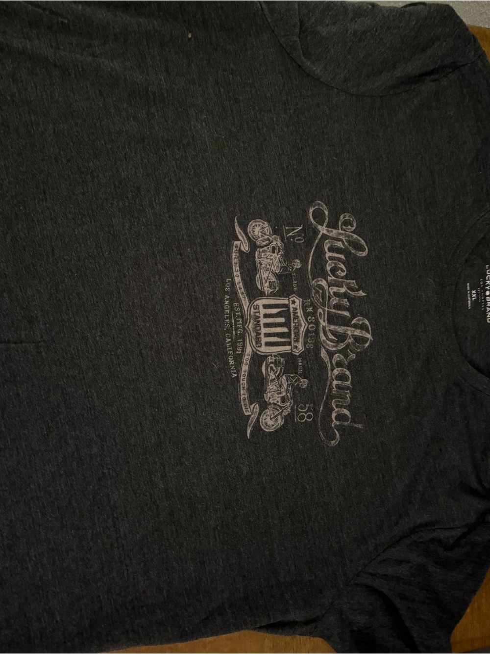Lucky Brand Charcoal Crewneck Graphic Tee with Vintage Logo